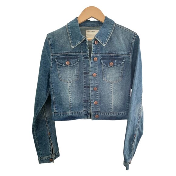 Forever 21 Life in Progress Cropped Cotton Vintage Denim Jacket Size Medium - Picture 2 of 8